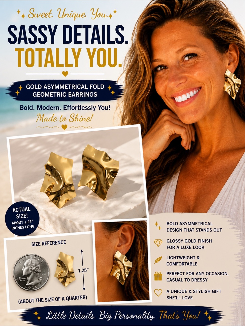 Gold Asymmetrical Fold Geometric Earrings